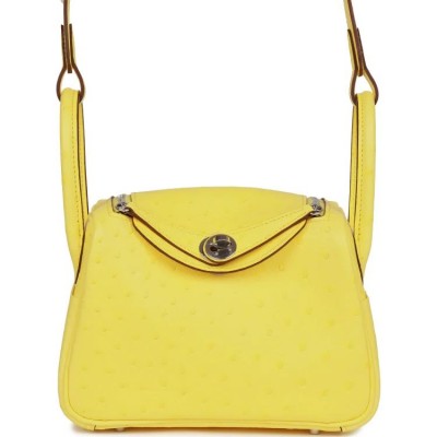 H Mini Lindy Jaune Citron Ostrich Palladium Hardware