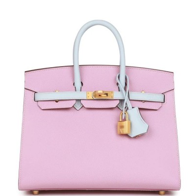 H Special Order (HSS) Birkin Sellier 25 Mauve Syestre and Bleu Brume Epsom Brushed Gold Hardware
