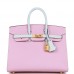 H Special Order (HSS) Birkin Sellier 25 Mauve Syestre and Bleu Brume Epsom Brushed Gold Hardware