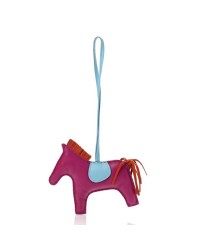 H Milo Lambskin Grigri Rodeo Horse Bag Charm MM Rose Pourpre Cornaline Celeste