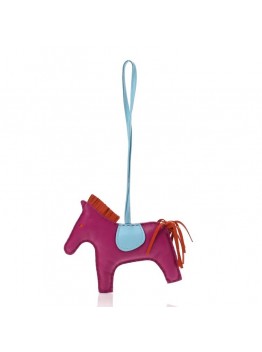 H Milo Lambskin Grigri Rodeo Horse Bag Charm MM Rose Pourpre Cornaline Celeste