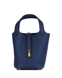H Picotin Lock 18 Bleu Saphir Clemence Gold Hardware