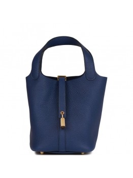 H Picotin Lock 18 Bleu Saphir Clemence Gold Hardware