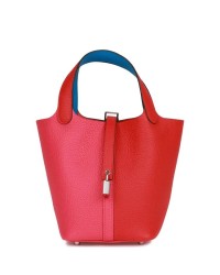 H Picotin Lock 18 Casaque Rouge de Coeur, Rose Extreme and Bleu Zanzibar Clemence Palladium Hardware