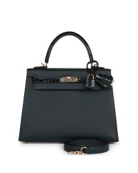 H Kelly Sellier 25 Vert Rousseau Madame and Shiny Niloticus Crocodile Touch Gold Hardware