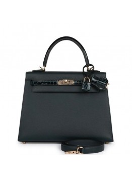 H Kelly Sellier 25 Vert Rousseau Madame and Shiny Niloticus Crocodile Touch Gold Hardware