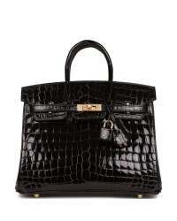 H Birkin 25 Black Shiny Niloticus Crocodile Gold Hardware