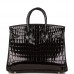 H Birkin 25 Black Shiny Niloticus Crocodile Gold Hardware