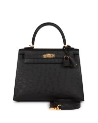 H Kelly Sellier 25 Black Ostrich Gold Hardware