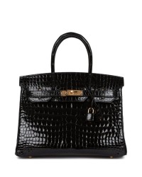 H Birkin 30 Black Shiny Niloticus Crocodile Gold Hardware