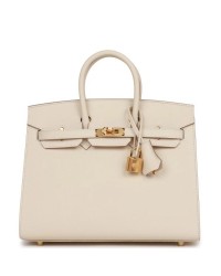 H Birkin Sellier 25 Craie Epsom Gold Hardware