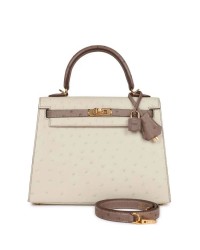 H Special Order (HSS) Kelly Sellier 25 Beton and Gris Asphalte Ostrich Gold Hardware
