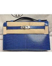 H Kelly Pochette Bleu Saphir Lizard Palladium Hardware – DP for HR