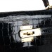 H Kelly Sellier 28 Bleu Baltique Shiny Porosus Crocodile Gold Hardware