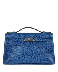 H Kelly Pochette Bleu Saphir Lizard Palladium Hardware