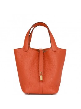 H Picotin Lock 18 Orange Clemence Gold Hardware