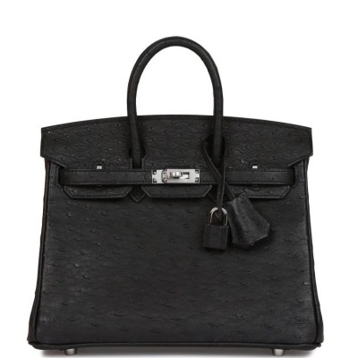 H Birkin 25 Black Ostrich Palladium Hardware