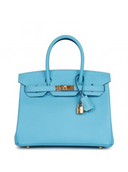 H Birkin 30 Celeste Epsom Gold Hardware
