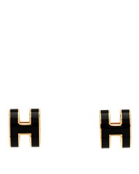 Gold Lacquered Mini Pop H Earrings Black