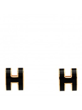 Gold Lacquered Mini Pop H Earrings Black