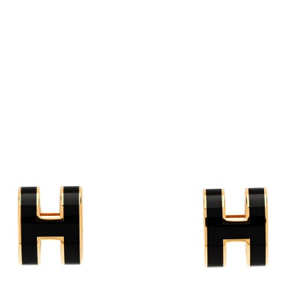 Gold Lacquered Mini Pop H Earrings Black