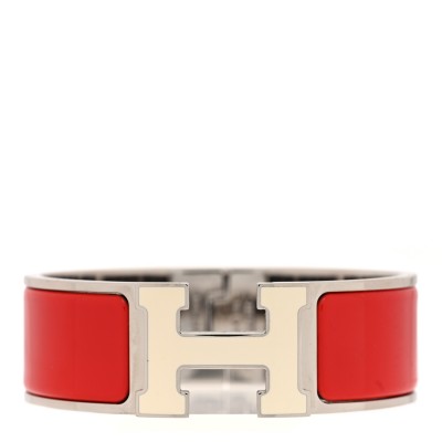 Enamel Wide Clic Clac H Bracelet PM White Rouge Vif