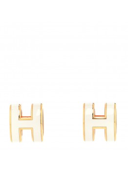 Rose Gold Lacquered Mini Pop H Earrings White