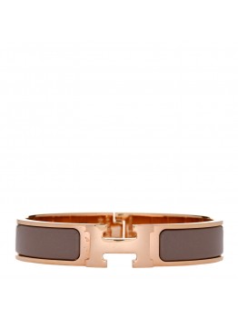 Enamel Narrow Clic Clac H Bracelet PM Marron Glace