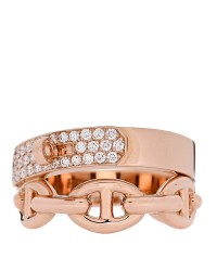 18K Rose Gold Kelly Diamond Double Tour Chaine d'Ancre Pave Ring 53 6.25