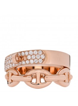 18K Rose Gold Kelly Diamond Double Tour Chaine d'Ancre Pave Ring 53 6.25
