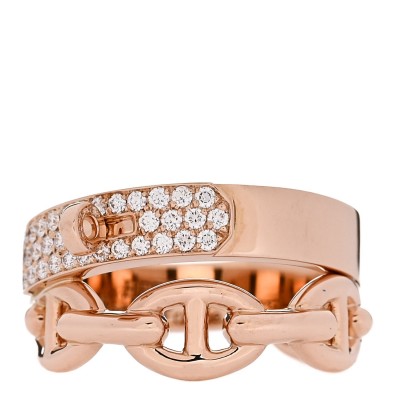 18K Rose Gold Kelly Diamond Double Tour Chaine d'Ancre Pave Ring 53 6.25