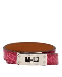 Shiny Alligator Kelly Double Tour Bracelet S Fuchsia