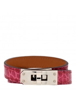 Shiny Alligator Kelly Double Tour Bracelet S Fuchsia