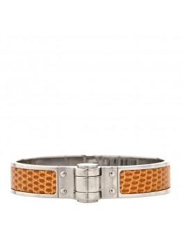 Lizard Charniere Cuir Narrow Hinged Bracelet S Sesame