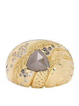 18K Yellow Gold Grey Diamond Lahar Dome Ring 54 7