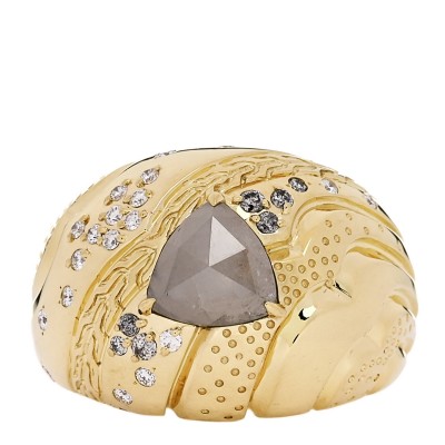 18K Yellow Gold Grey Diamond Lahar Dome Ring 54 7