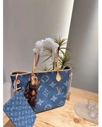 Louis new arrival denim neverfull tote bag size; 33 * 29 cm