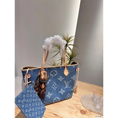 Louis new arrival denim neverfull tote bag size; 33 * 29 cm