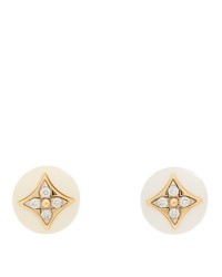 18K Yellow Gold Diamond White Agate Color Blossom BB Star Stud Earrings