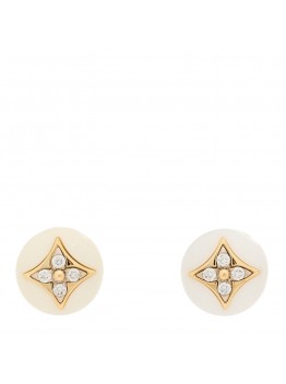18K Yellow Gold Diamond White Agate Color Blossom BB Star Stud Earrings