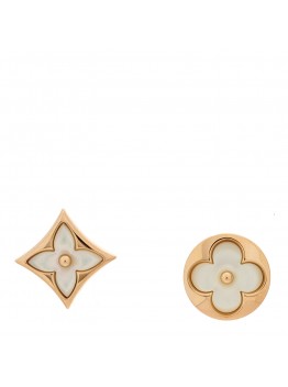 18K Pink Gold Mother of Pearl Color Blossom Star & Sun Stud Earrings