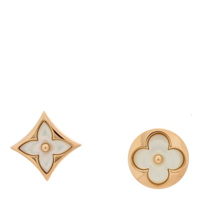 18K Pink Gold Mother of Pearl Color Blossom Star & Sun Stud Earrings