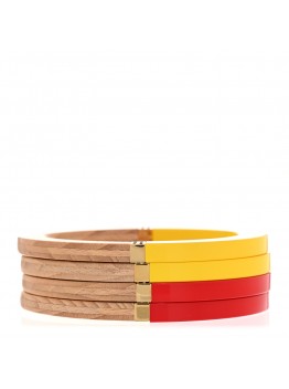 Lacquer Wood Crystal Bangle Bracelet Set of 4 Yellow Red
