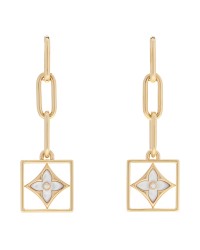18K Yellow Gold Diamond Mother of Pearl Color Blossom Drop Earrings