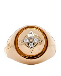 18K Yellow Gold Diamond B Blossom Signet Ring 55 7.25