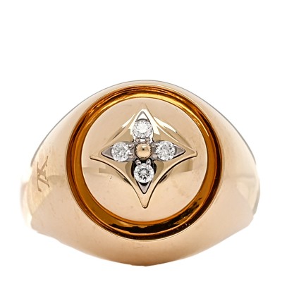 18K Yellow Gold Diamond B Blossom Signet Ring 55 7.25
