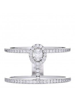 18K White Gold Diamond Glamazone 2 Row Pave Ring 55 7.25