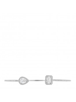 18K White Gold Diamond .80ctw My Twin Toi & Moi  Skinny Bangle Bracelet