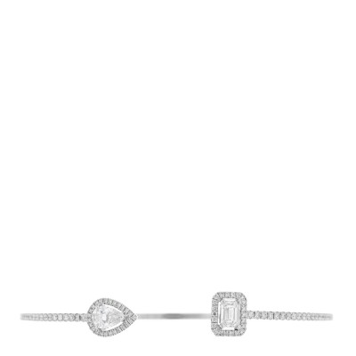 18K White Gold Diamond .80ctw My Twin Toi & Moi  Skinny Bangle Bracelet