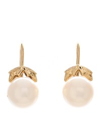 18K Yellow Gold Akoya Cultured Pearl 6.5-7mm Leaf Screw-Back Earrings
